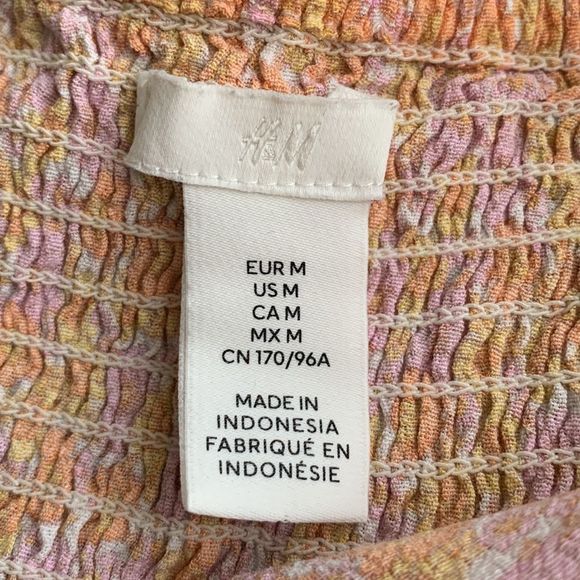 H&M Orange Small Flower V-Neck Drawstring Blouse - Picture 7 of 8